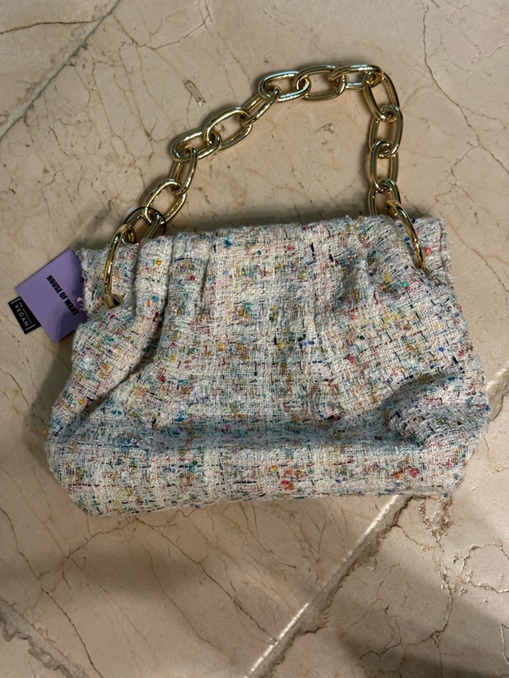 HOUSE OF WANT Tweed Chain-Handle Shoulder Bag in Multicolor  NWT